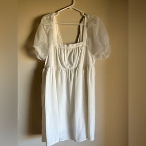 White Ivory Puff Sleeve Baby doll Dress Size L NWOT